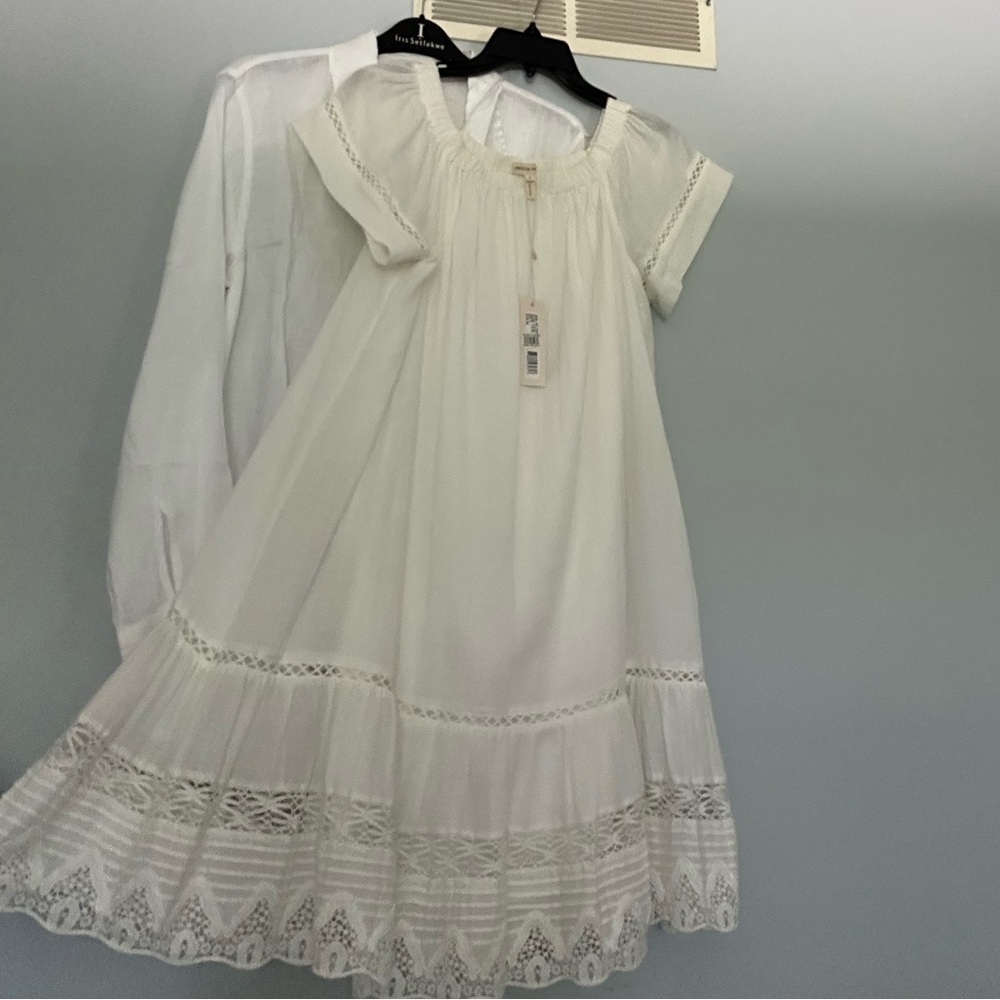NWT REBECCA TAYLOR Off the Shoulder Cotton Swing Dress in off white Size 2